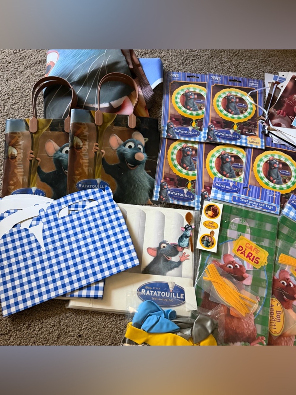 Disney Ratatouille Party Favor Set with Blue Gingham and Yellow Balloons